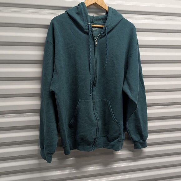 Fruit of the Loom Size Large Greenish Blue Zip Front Hoodie - Picture 2 of 6